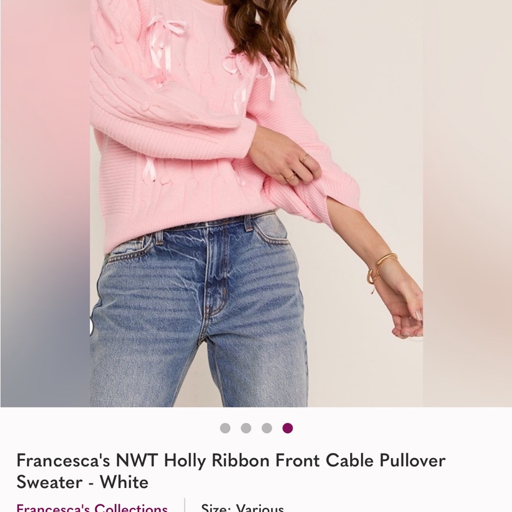 Francesca's Collections Pink Ribbon Cable Knit Sweater